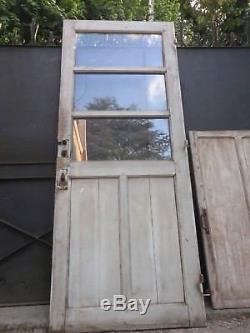 202 X 82 cm Ancienne porte d'atelier vitrée à volet de fermeture, en chêne
