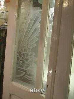 221 X 136,5 cm anciennes porte double à verres dépolis motif art déco