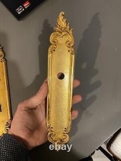 2 Paires Poignées de Porte Béquille métal doré plaque propreté louis XV rocaille