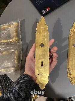 2 Paires Poignées de Porte Béquille métal doré plaque propreté louis XV rocaille