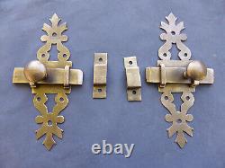 2 Targettes ouvragées fer forgé ancienne Fermeture porte placard 18 cm