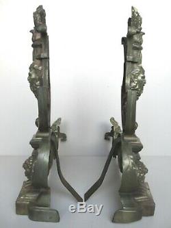 2 grands chenets anciens en laiton style baroque XVIIème-XVIIIème siècle