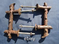 2 grosses poignées longueur 26,5 cm ancienne fonte décor faux-bois Porte entrée