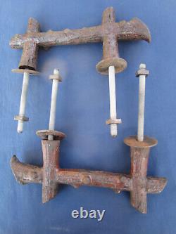 2 grosses poignées longueur 26,5 cm ancienne fonte décor faux-bois Porte entrée