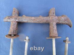 2 grosses poignées longueur 26,5 cm ancienne fonte décor faux-bois Porte entrée