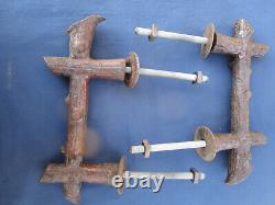 2 grosses poignées longueur 26,5 cm ancienne fonte décor faux-bois Porte entrée
