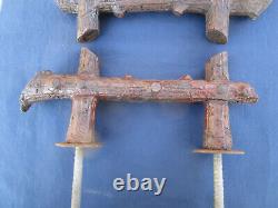 2 grosses poignées longueur 26,5 cm ancienne fonte décor faux-bois Porte entrée