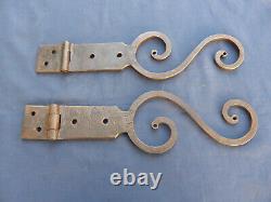 2 pentures charnières fer forgé ouvragé ancienne Lg déployé 37 & 38,5 cm Porte