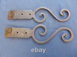 2 pentures charnières fer forgé ouvragé ancienne Lg déployé 37 & 38,5 cm Porte