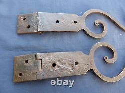 2 pentures charnières fer forgé ouvragé ancienne Lg déployé 37 & 38,5 cm Porte