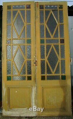 2 portes vitrées peint barreaux très décoratif ancienne haut 2,30 m large 136 cm