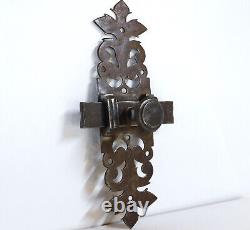 310mm, Ancien Gros Verrou en Fer Forgé, Targette, Feuille d'Acanthe du 18 ou 19ème