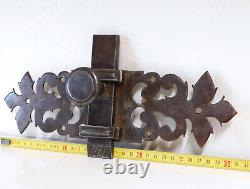 310mm, Ancien Gros Verrou en Fer Forgé, Targette, Feuille d'Acanthe du 18 ou 19ème
