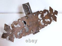 310mm, Ancien Gros Verrou en Fer Forgé, Targette, Feuille d'Acanthe du 18 ou 19ème