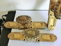 3 Anciennes Poignees De Porte Ou De Fenetre En Bronze Avec Leur Support
