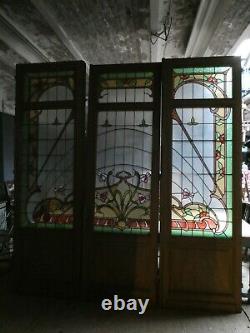 3 Grandes Portes En Vitrail Vitraux Art Nouveau Epoque 1900