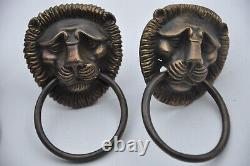 4 Anciennes poignées en bronze, tête de lion, tiroir, rénovation, restauration