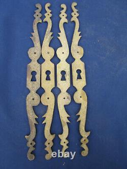 4 entrées de serrure laiton épais portes meuble style Louis XV hauteur 28,5 cm