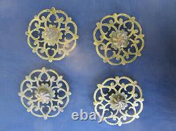 4 ornements rosaces clous bronze laiton ancien décoration porte Dia. 11,5 cm