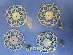 4 ornements rosaces clous bronze laiton ancien décoration porte Dia. 11,5 cm