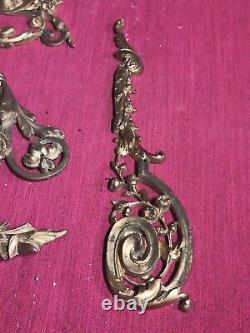 5 garnitures d'ornements ancien pour meuble en bronze doré