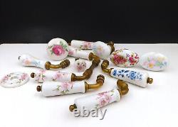 6 et 7mm, Lot anciennes Poignées et boutons de porte en porcelaine, déco florale