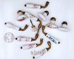 6 et 7mm, Lot anciennes Poignées et boutons de porte en porcelaine, déco florale