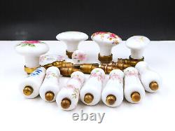 6 et 7mm, Lot anciennes Poignées et boutons de porte en porcelaine, déco florale