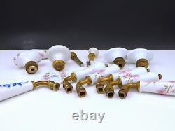 6 et 7mm, Lot anciennes Poignées et boutons de porte en porcelaine, déco florale