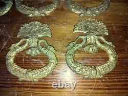 6 poignées d'ornements en bronze doré pour meuble ancien Cygnes Empire XIXème