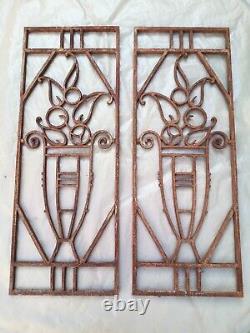 85 x 32 cm Paire d'anciennes grilles de porte, en fonte, art déco