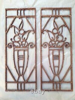 85 x 32 cm Paire d'anciennes grilles de porte, en fonte, art déco