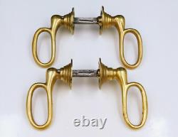8mm, 2 Anciennes Paires de Poignées Ciseaux Bronze Massif, Porte, Époque Empire