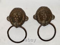 Ancien Indien Ethnique Laiton Paire De Porte Heurtoir Lion Tête Forme Collection