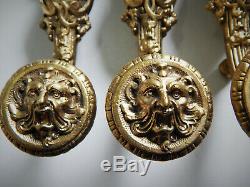 Ancien Lot 7 Poignées Espagnolette Bronze Doré Bacchus, Satyre, Lion, Cremone, Art