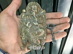 Ancien Vintage Rare Main Laiton Ganesh Figurine Cadenas Avec Clé Riche Patine
