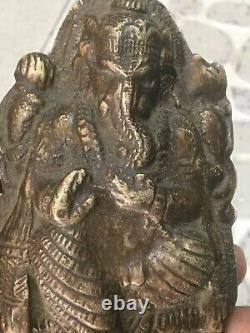 Ancien Vintage Rare Main Laiton Ganesh Figurine Cadenas Avec Clé Riche Patine