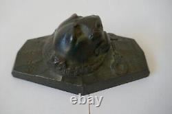Ancien presse papier bronze publicitaire Bricard serrure clé cadenas coffre fort