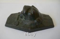 Ancien presse papier bronze publicitaire Bricard serrure clé cadenas coffre fort