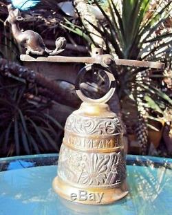 Ancienne Cloche D'entree Extérieur Gargouille En Bronze A Balancier