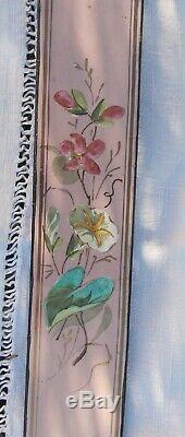 Ancienne Grande Plaque De Porte Emaillee De Propriete Poignee Motif Fleurs 90cm