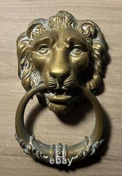 Ancienne Poignée De Porte En Bronze Laiton En Forme Tête Lion