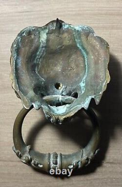 Ancienne Poignée De Porte En Bronze Laiton En Forme Tête Lion