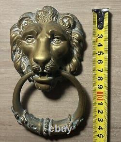 Ancienne Poignée De Porte En Bronze Laiton En Forme Tête Lion