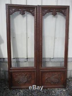 Ancienne paire de porte en chêne sculpté instrument de musique 19 eme