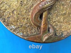 Ancienne poignée de porte de pharmacie ART DECO bronze signé JB caducée Serpent