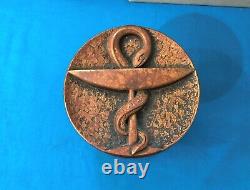 Ancienne poignée de porte de pharmacie ART DECO bronze signé JB caducée Serpent