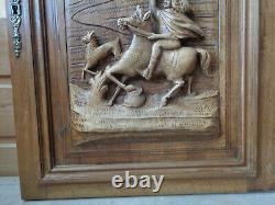 Ancienne porte bois sculpté massif cavalier chateau eglise chasse meuble ancien