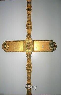 Ancienne serrure bronze a cremone poignée porte fenetre chateau maison maitre ST