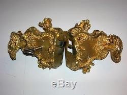 Ancienne serrure en bronze doré poignée porte gache chateau maison maitre